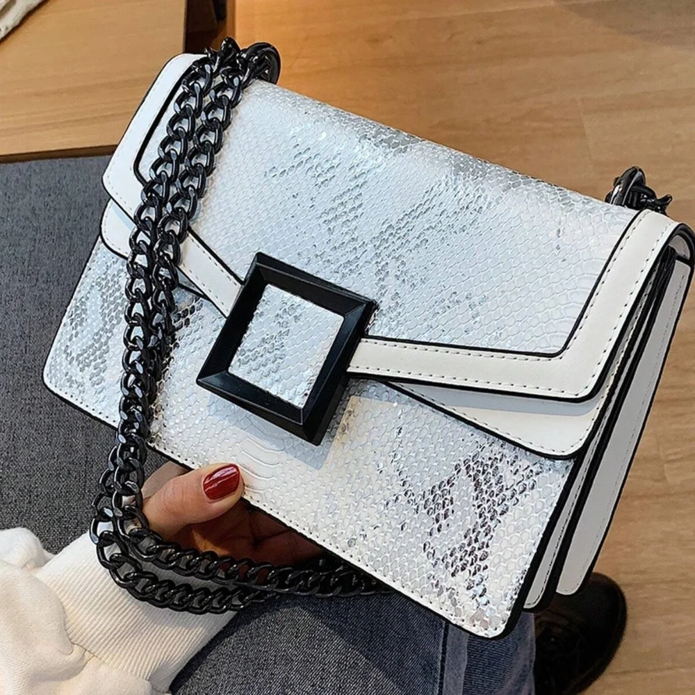 Luxe Vegan Leather Snakeskin Medium Size Shoulder Crossbody Bag - Picture 2 of 12